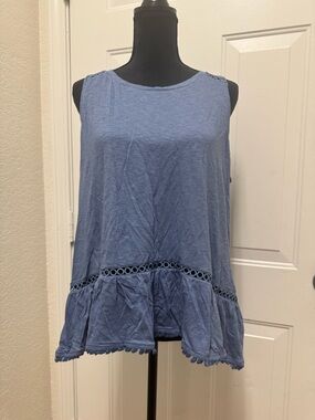 dip Blue Sleeveless Peplum Tank with Eyelet Trim